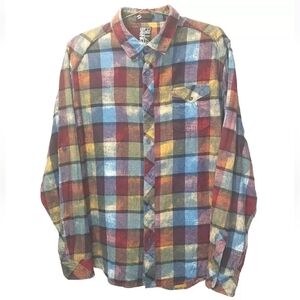 Y2k Billabong Flannel Shirt Men XL Built To Trash Colorful Block Art Skater Gorp